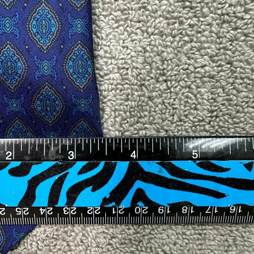 Burberrys of London Silk Tie Navy Blue Medallion Geometric Hand Sewn Vintage